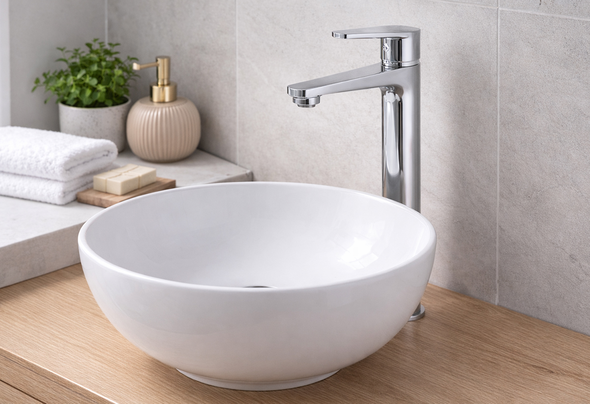 Απεικονίζεται η μπαταρία τοποθετημένη σε ένα νιπτήρα.